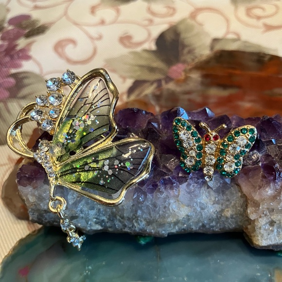 Jewelry - TWO ELEGANT BUTTERFLY BROOCHES WITH CRYSTALS. ( on hold )
